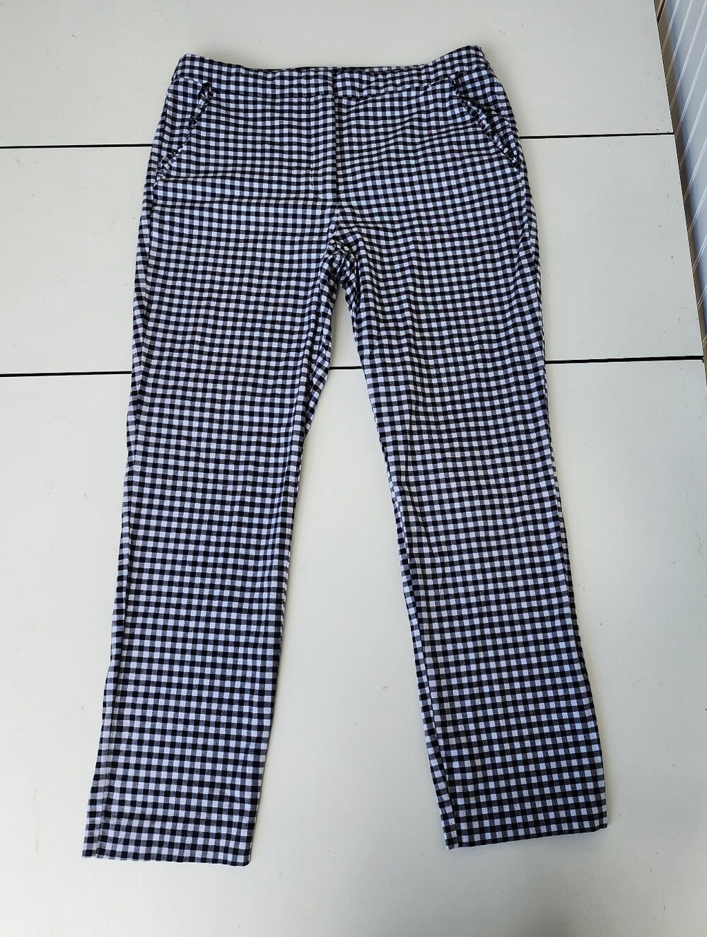 Zara Womens Black White Gingham Check Pants Preppy Cotton Lightweight Sz L
